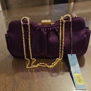 Kate Landry Deep Purple Clutch with Gold Chain
